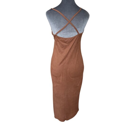 Papermoon Brown Sleeveless Midi Slip Dress With Spaghetti Straps & Side Slit Wom - Picture 5 of 7
